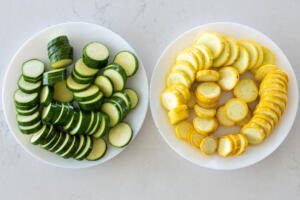 Sliced Zucchini and squash in bowls