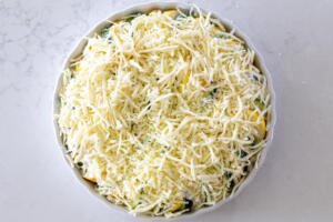 Cheesy Zucchini and Squash Casserole with cheese on top