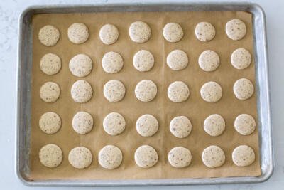 Macarons on a baking sheet
