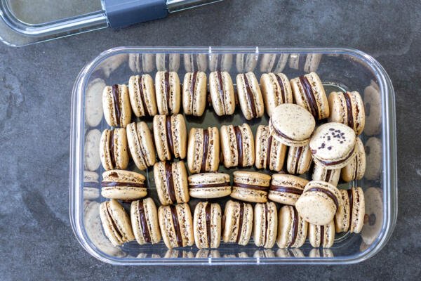 macarons in a storage container