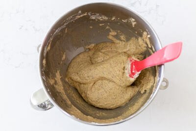 macaron batter in a mixing bowl