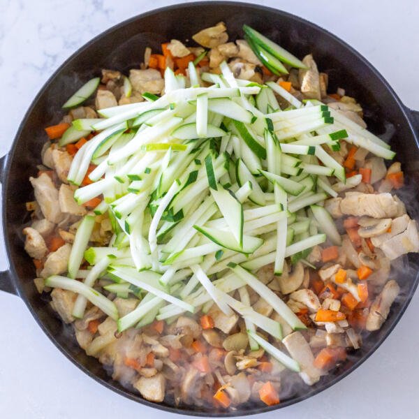 Zucchini added in a pan