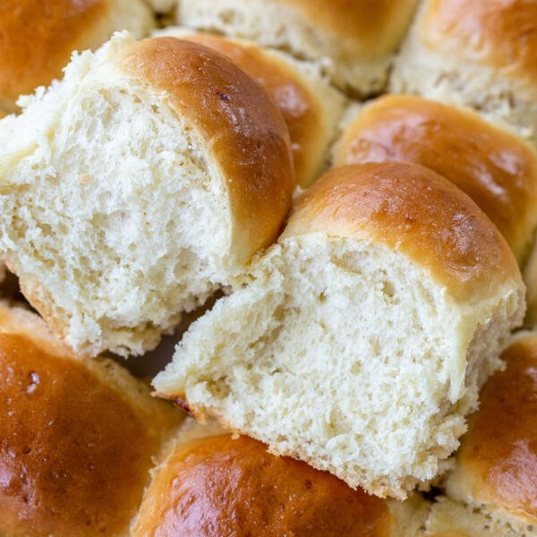 Dinner rolls pulled out of baking pan