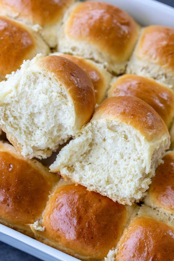 Dinner rolls pulled out of baking pan