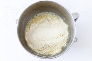 flour in a bowl with liquids