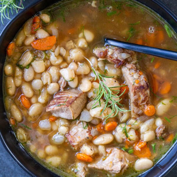 a bowl of white bean soup in a bowl