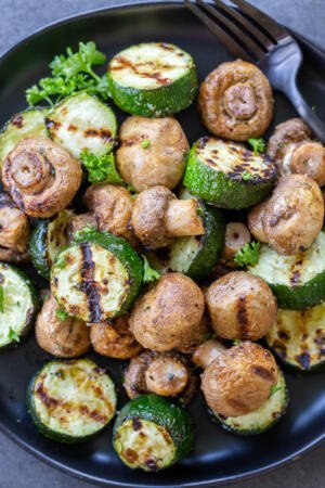 Grilled Zucchini and Mushrooms on a plate
