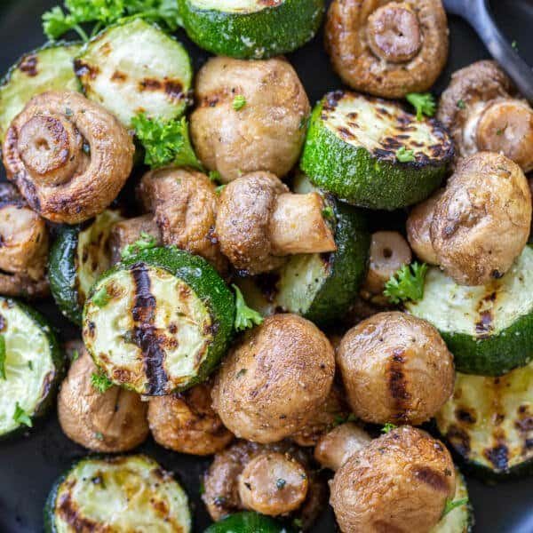 Grilled Zucchini and Mushrooms on a plate