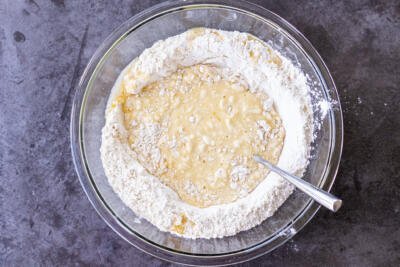flour with liquids in a center