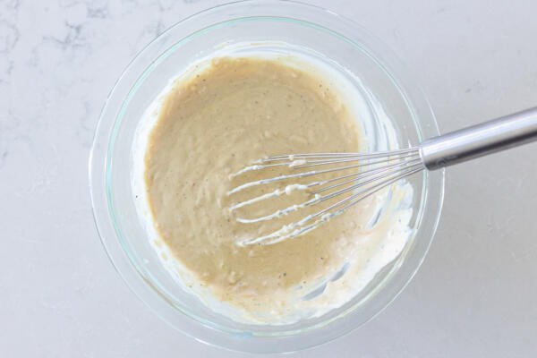 Whisked Caesar Dressing in a bowl