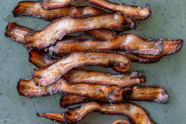 Smoked bacon on a serving tray