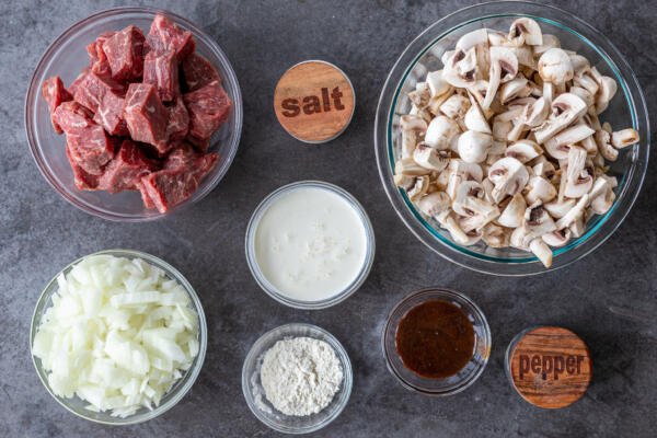 ingredients for Beef Stroganoff Pasta