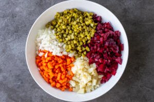 Vinaigrette Salad ingredients in a bowl