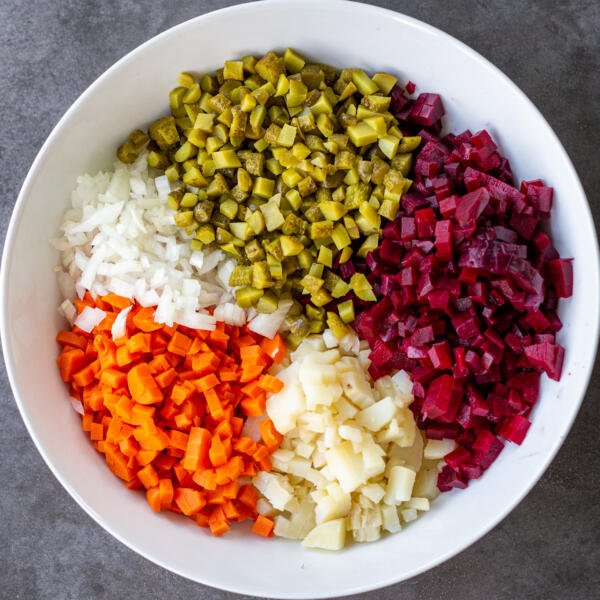 Vinaigrette Salad ingredients in a bowl