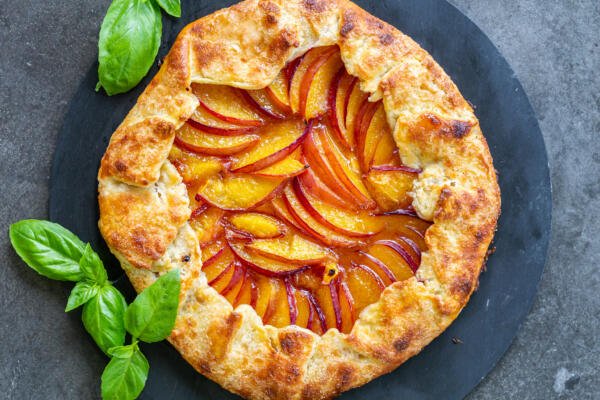 Peach Galette on a serving tray