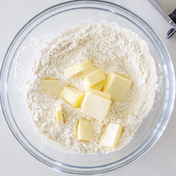 dry ingredients in a bowl wiht butter