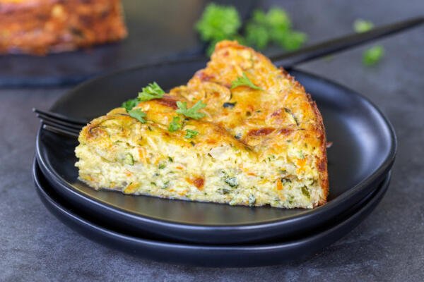 a slice of savory zucchini casserole