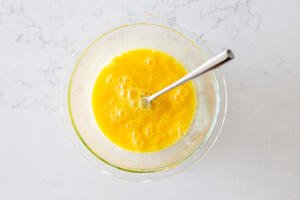 whisked eggs in a bowl