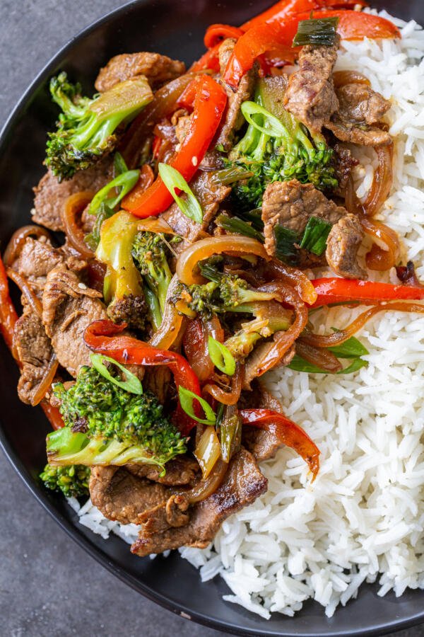 stir fry with rice on a plate