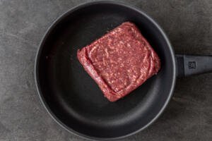 Ground beef in a frying pan