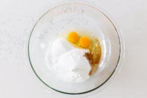 eggs, sugar and vanilla in a bowl