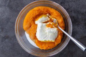 Pumpkin, sugar and cream cheese together in a bowl