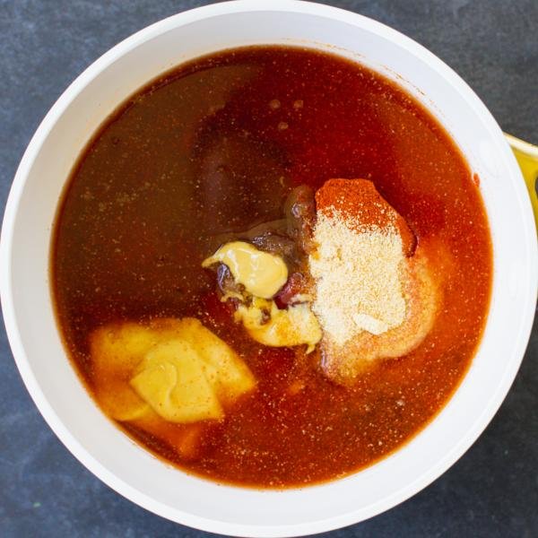 All the BBQ ingredients in a pot.