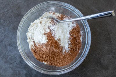 Whisked dry ingredients in a bowl
