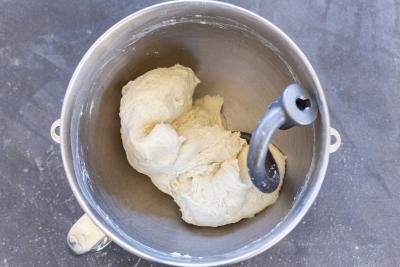 Kneaded dough in a mixing bowl