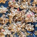 Baked Coconut Granola Clusters on a pan