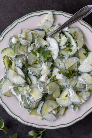 Creamy Cucumber Salad in a bowl.