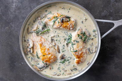 Creamy Pan-Seared Chicken Breast in a pan.