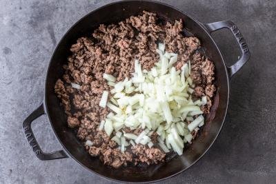 onions added to ground beef