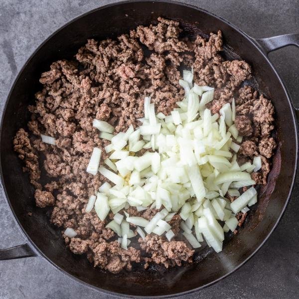 onions added to ground beef