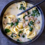 Creamy Spinach Tortellini Soup in a bowl