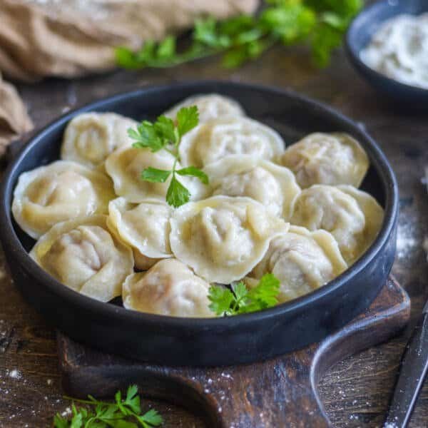 Pelmeni in a bowl