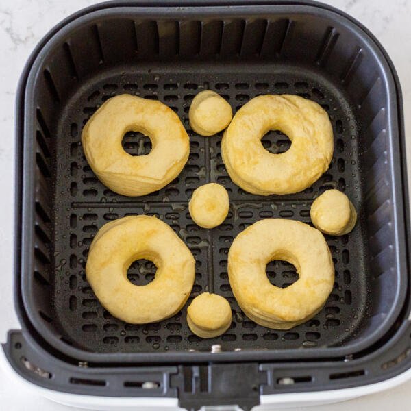 Donuts in an airfryer basket