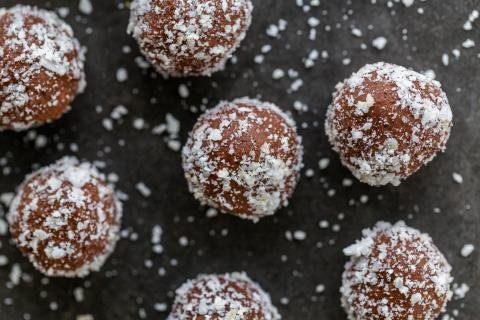 chocolate truffles coated in coconut flakes