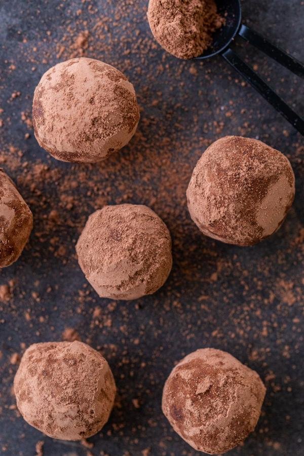 chocolate cream cheese truffles rolled in cacao powder