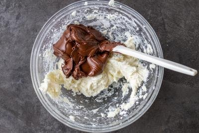chocolate with cream cheese in a bowl