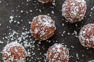 chocolate truffles coated in coconut flakes