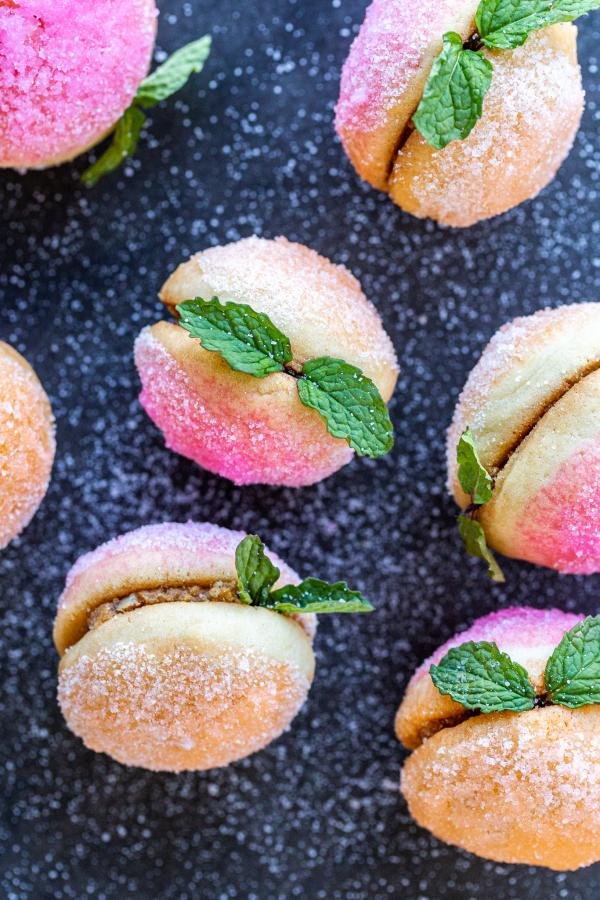 Peach cookies with sugar sprinkled around