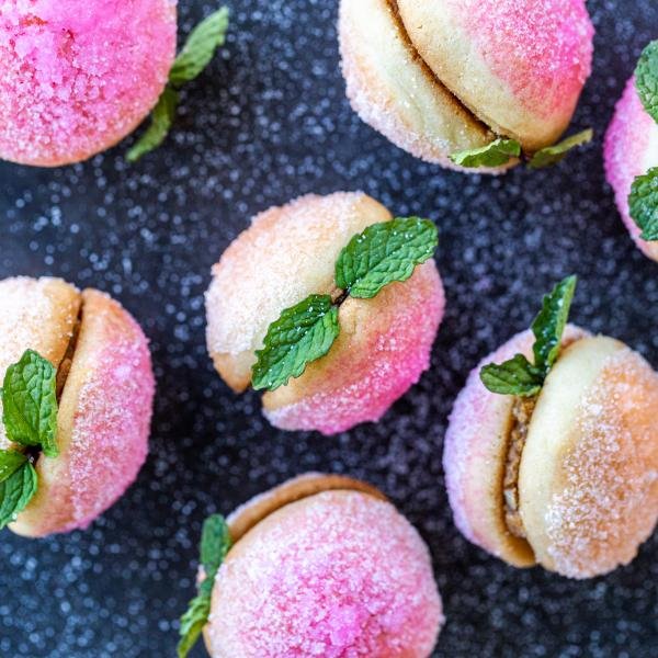 Peach cookies with sugar sprinkled around