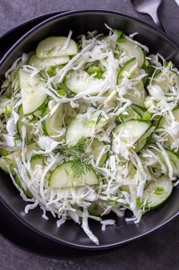 Green Cabbage Cucumber Salad in a bowl