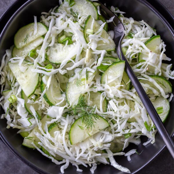 Green Cabbage Cucumber Salad in a bowl