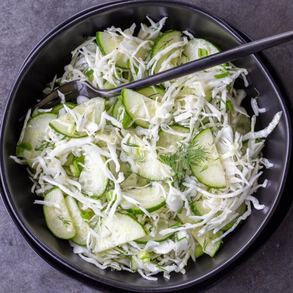 Green Cabbage Cucumber Salad in a bowl