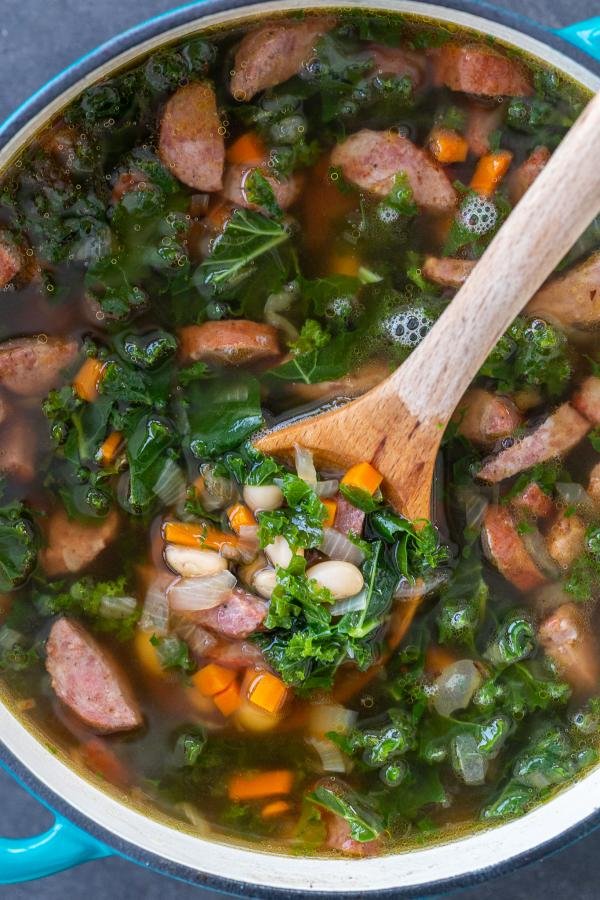 Italian Sausage Kale Soup in a pot