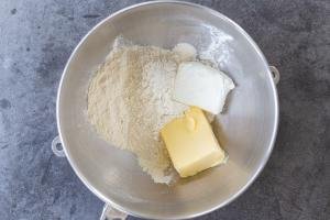 butter, cream cheese and flour in a mixing bowl