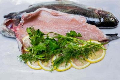 Trout with herbs and lemon.