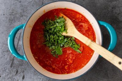 All ingredients in a pan for marinara sauce